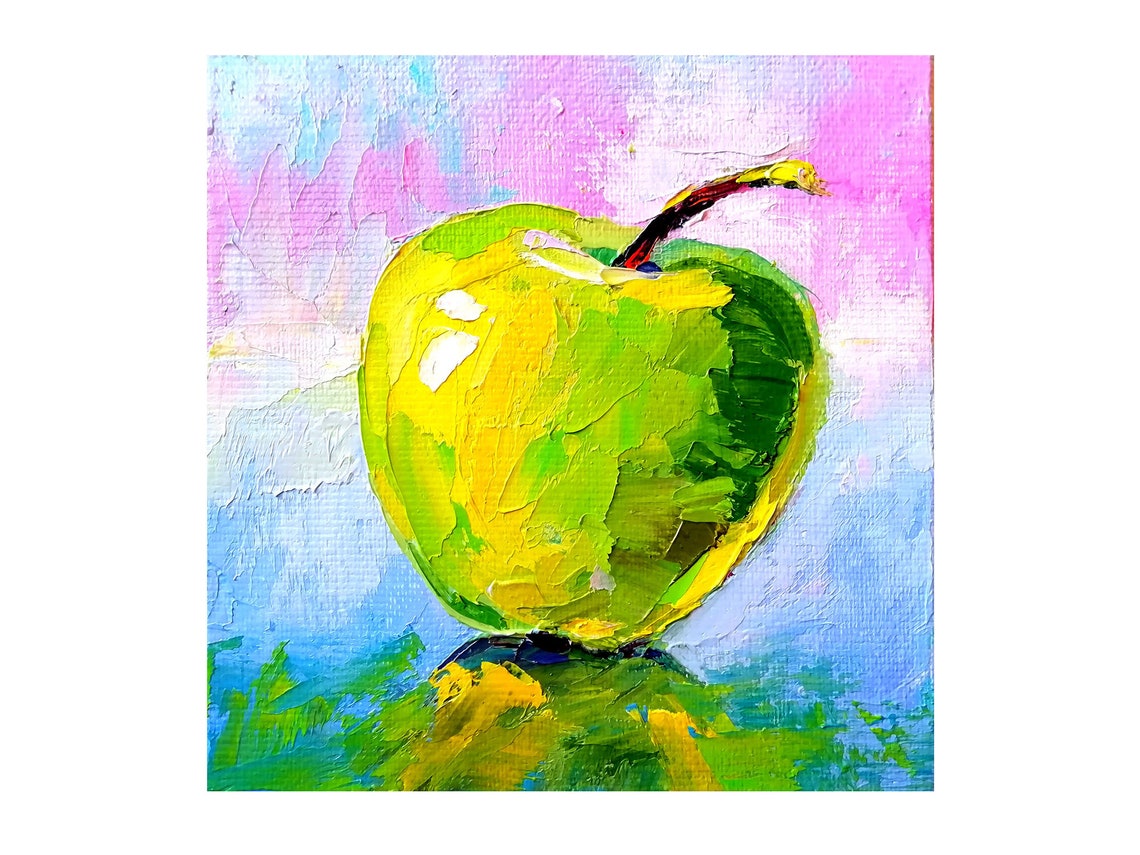 Apple Painting Fruit Original Art Still Life Wall Art Impasto Etsy