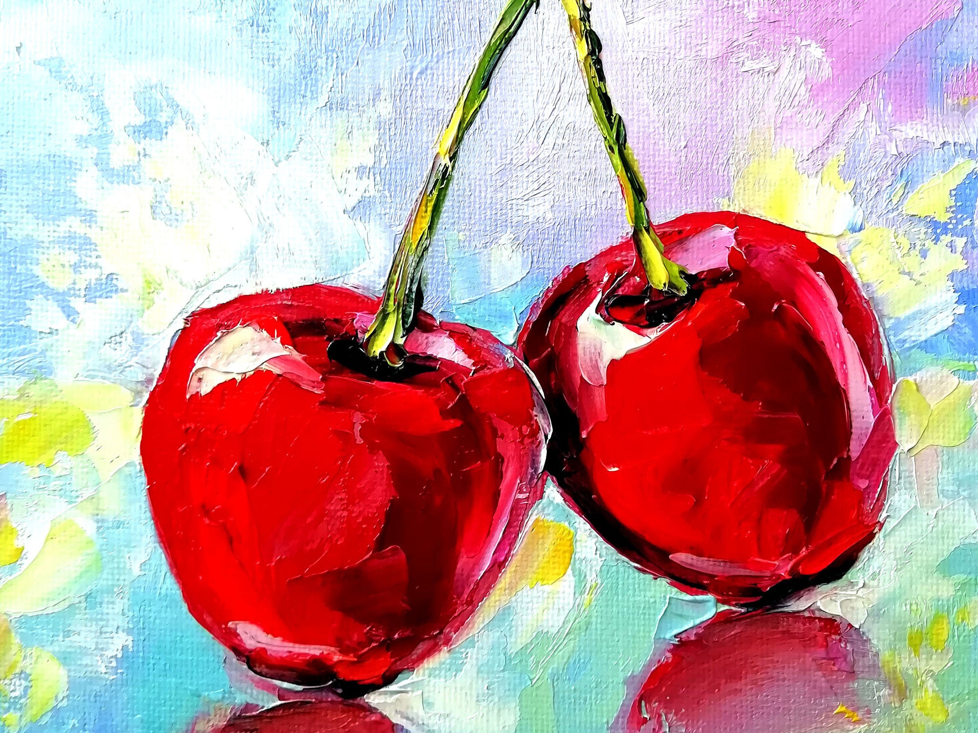 Cherry Oil Painting Fruit Original Art Still Life Canvas Art Etsy