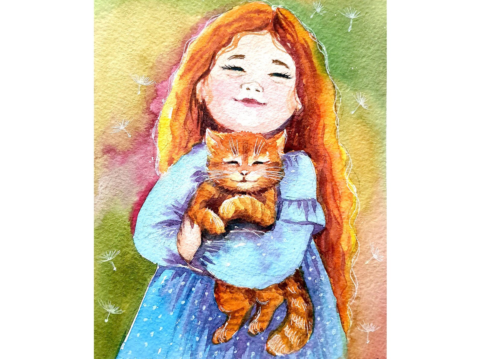 Girl with Cat Painting Orange Cat Original Art Animal Artwork Etsy