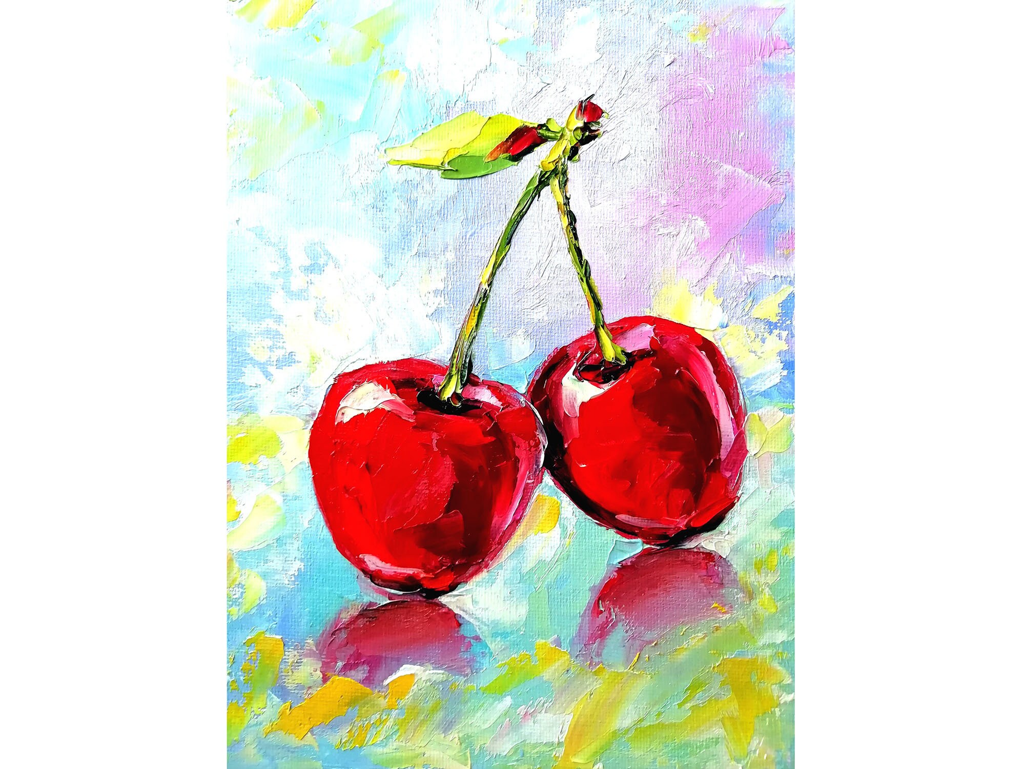 Cherry Oil Painting Fruit Original Art Still Life Canvas Art Etsy
