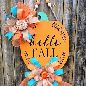 Fall pumpkin Wreath, Autumn wreath, Harvest Wreath, Fall Wreath, Farmhouse Wreath, Rustic Wreath, housewarming gift, Orange and Teal wreath