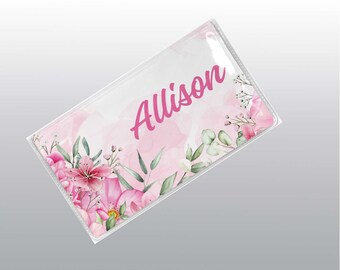 Pink Floral Personalized Checkbook Cover | Checkbook Covers for Women | Checkbook Organizer | Cutstom Checkbook Cover | Top Tear Checks