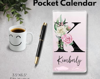 Personalized Pink Floral Pocket Calendar | 2026-2027 Monthly Planner