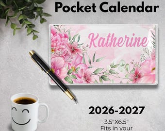 Pink Floral Personalized Pocket Calendar | 2026-2027 Mini Planner
