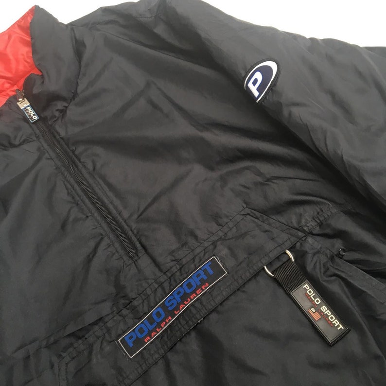 Vintage Polo Sport Reversible Halfzipper Down Jacket With Embroidery Spell Out Logo On Two Side