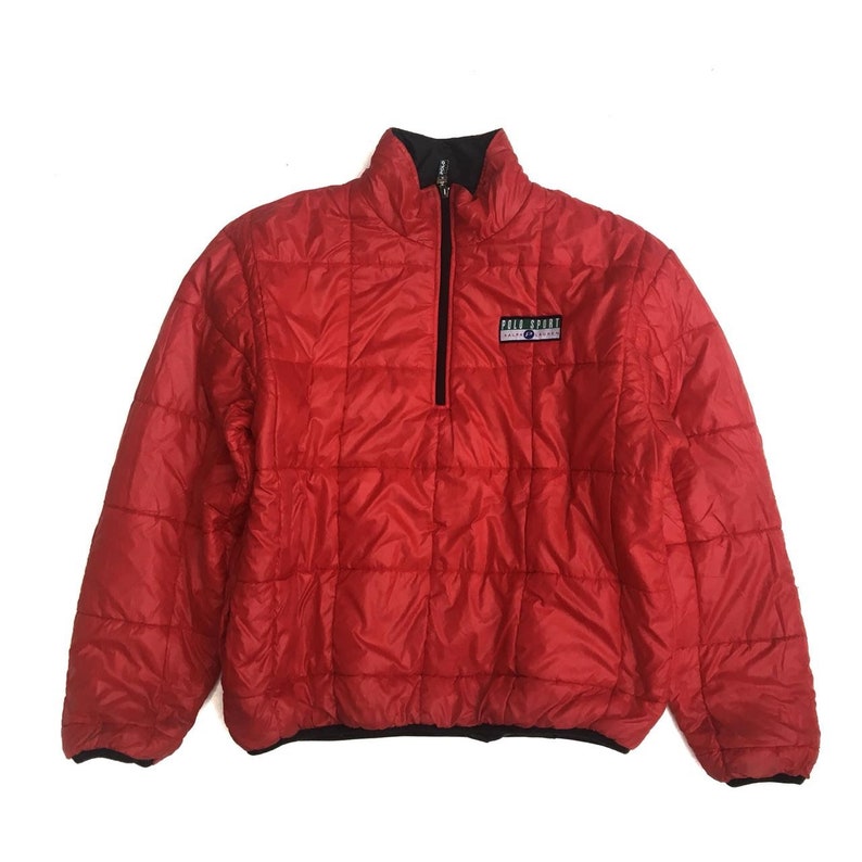 Vintage Polo Sport Reversible Halfzipper Down Jacket With Embroidery Spell Out Logo On Two Side