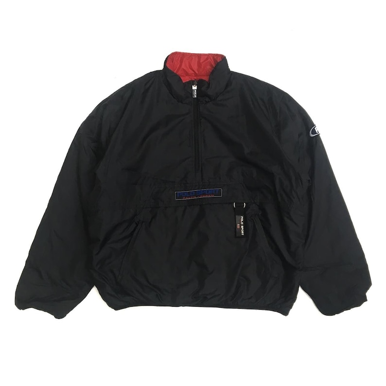 Vintage Polo Sport Reversible Halfzipper Down Jacket With Embroidery Spell Out Logo On Two Side