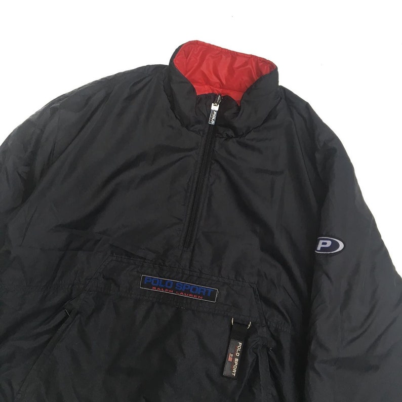 Vintage Polo Sport Reversible Halfzipper Down Jacket With Embroidery Spell Out Logo On Two Side
