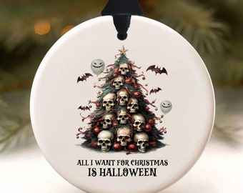 Horror Christmas Ornament, Creepy Skull Goth Xmas Scary Halloween Tree Decoration