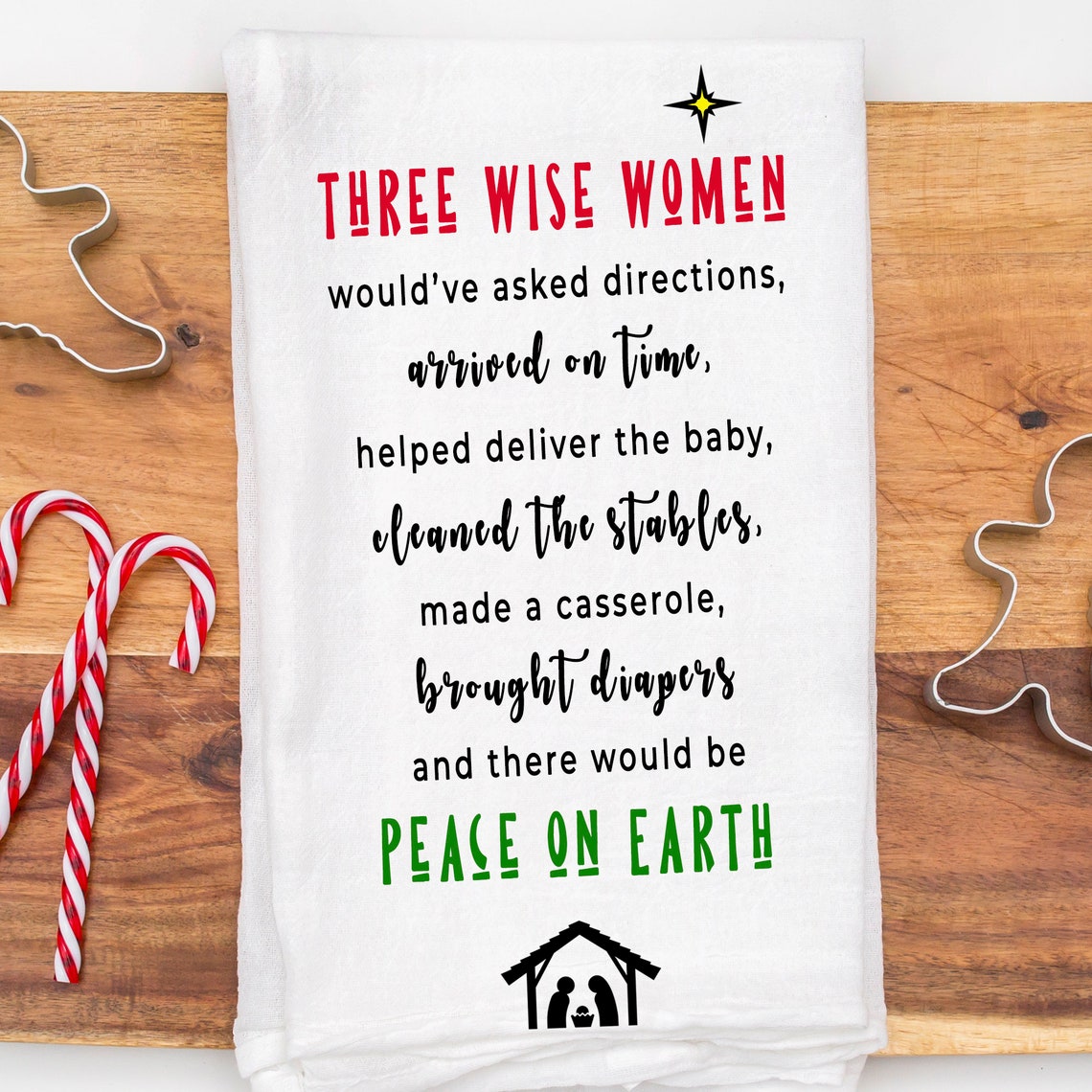 Funny Christmas Towel Three Wise Women Flour Sack Tea Towel image 1
