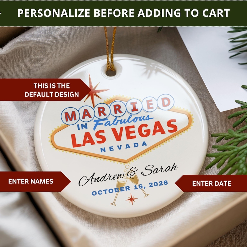 Las Vegas Wedding Ornament, Personalized Married in Vegas Elopement ...