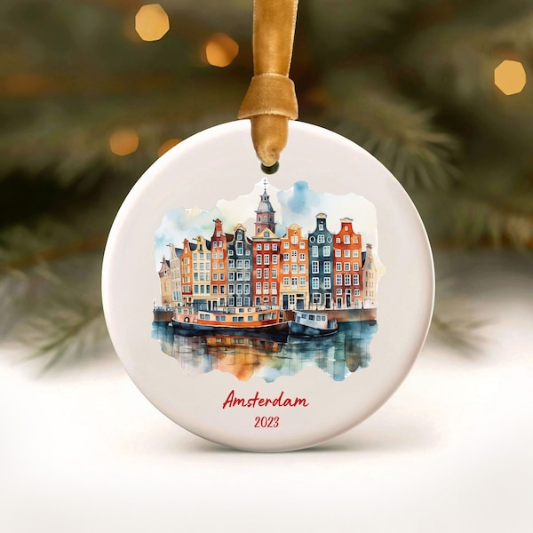 Amsterdam Christmas Ornament 2023 European Travel Netherlands Holland Dutch Personalized Ornament