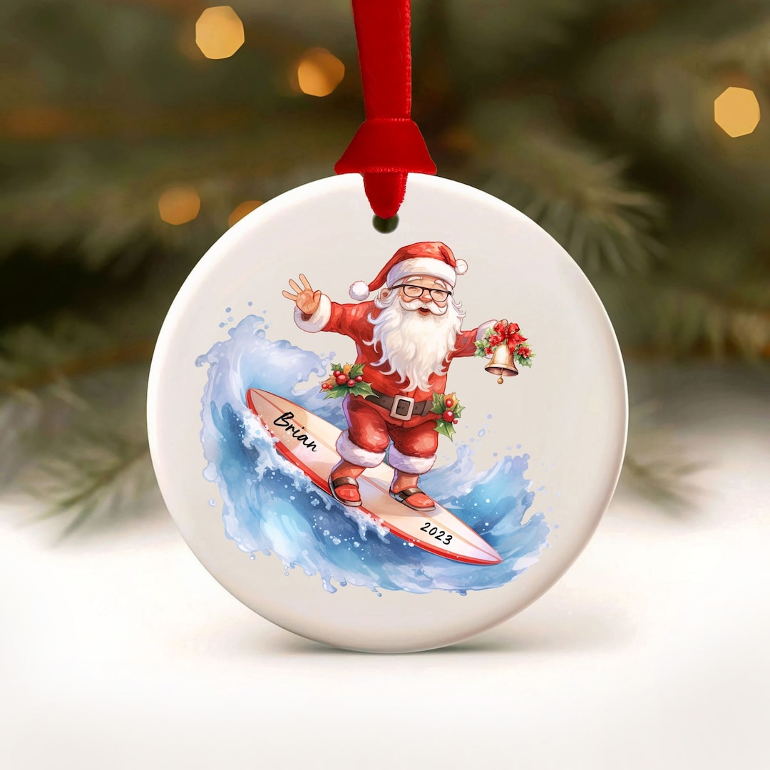 Surfing Ornament Surf Santa Ornament Santa on Board Surf Etsy