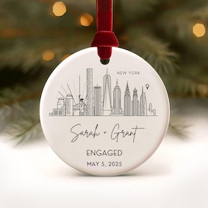 Engagement Ornament Personalized City Skyline Just Engaged Gift, Cities Christmas Ornaments 1st Xmas Engaged Couples Ornament Gay Engagement