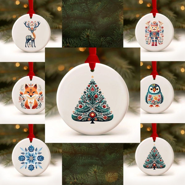Christmas Ornaments Set 6pcs 2023 Xmas Ornament Scandinavian Nordic Decor Personalized Ceramic Holiday Ornaments