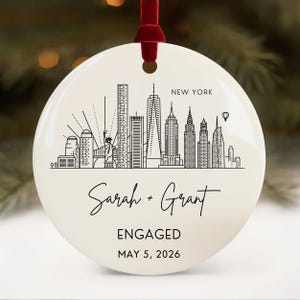 Engagement Ornament Personalized City Skyline Just Engaged Gift, Cities Christmas Ornaments 1st Xmas Engaged Gay Couples
