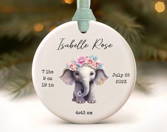 1st Christmas Ornament Baby Name First Xmas Ornaments 2024 Personalized Birth Stats Elephant Ornament Newborn Gift