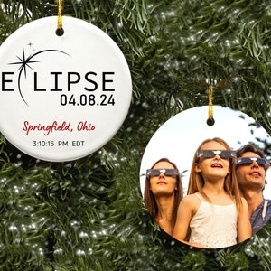 Eclipse Ornament Total Solar Eclipse 2024 Path of Totality Personalized Christmas Ornaments City State Time of Sun Celestial Cosmic Gifts image 6