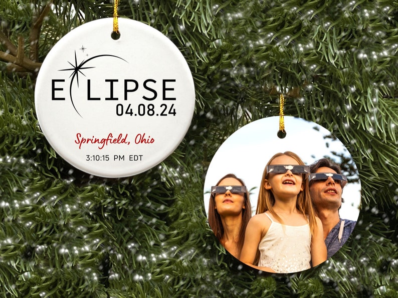 Eclipse Ornament Total Solar Eclipse 2024 Path of Totality Personalized Christmas Ornaments City State Time of Sun Celestial Cosmic Gifts image 6