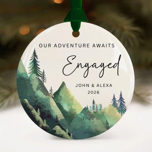 Personalized Mountain Engagement Ornament 2026 Engaged Gifts, Our Adventure Awaits Gift for Couples