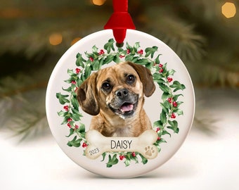 Puggle Christmas Ornament Puggle Ornament Puggle Memorial Gift Puggle Mom Black Puggle 2024 Personalized Dog Name Pet Ornament