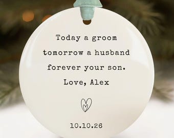 Mother of the Groom Gift from Son, Personalized Wedding Day Ornament