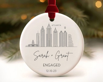 Engagement Ornament Personalized City Skyline Just Engaged Gift, Cities Christmas Ornaments 1st Xmas Engaged Couples Ornament Gay Engagement