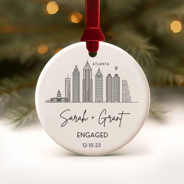 Engagement Ornament Personalized City Skyline Just Engaged Gift, Cities Christmas Ornaments 1st Xmas Engaged Couples Ornament Gay Engagement