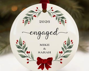Engaged Christmas Ornament 2026, Personalized Engagement Gift for Couples