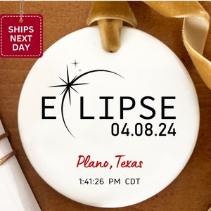 Eclipse Ornament Total Solar Eclipse 2024 Path of Totality Personalized Christmas Ornaments City State Time of Sun Celestial Cosmic Gifts image 3