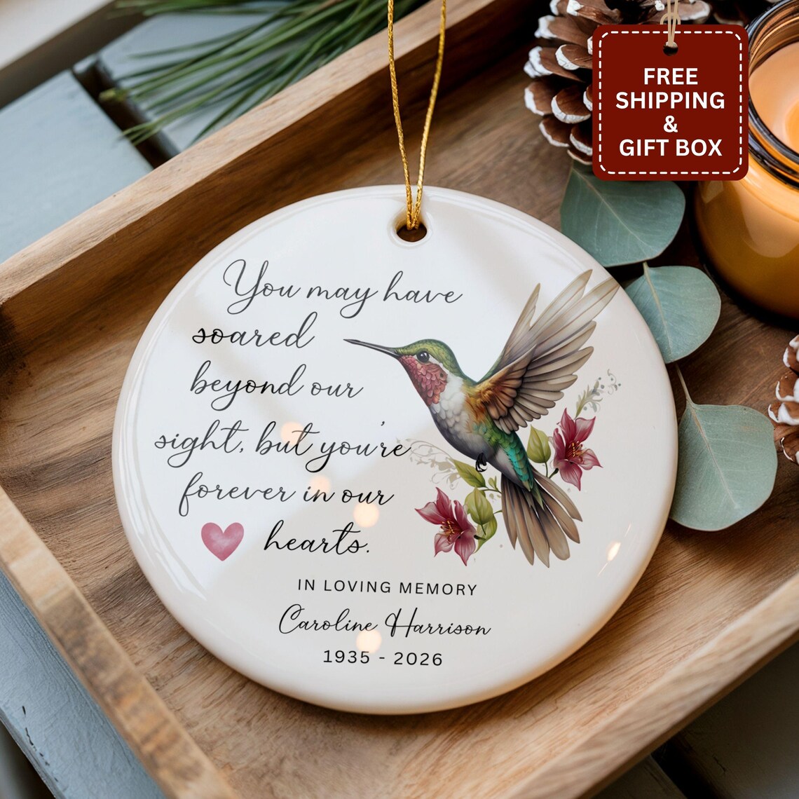 Hummingbird Memorial Ornament Personalized Sympathy Gift, in ...