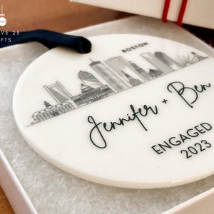 Engagement Ornament Personalized City Skyline Just Engaged Gift, Cities Christmas Ornaments 1st Xmas Engaged Couples Ornament Gay Engagement image 6