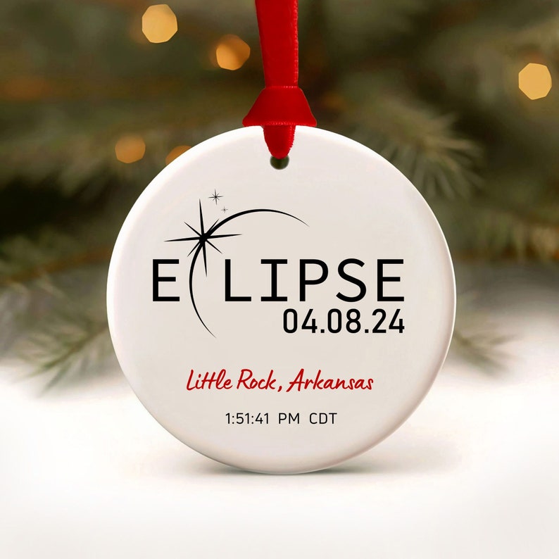 Eclipse Ornament Total Solar Eclipse 2024 Path of Totality Personalized Christmas Ornaments City State Time of Sun Celestial Cosmic Gifts image 10