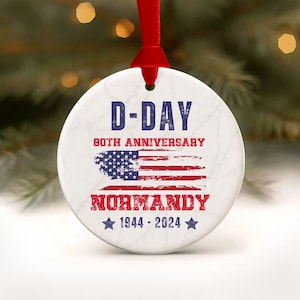 D Day Ornament, D-Day 80th Anniversary, WW2 D Day Merch wwii Veteran Normandy Flag Christmas Ornament, Personalized Photo US Veteran Gift