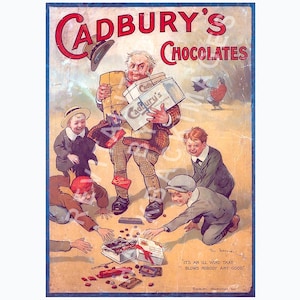 Very Early Cadbury&#39;s Chocolate Advertizing Poster (Digitally revitalized print)