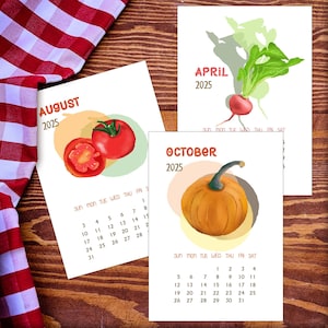Hand-Illustrated Vegetable Kitchen Calendar 2025 | A6 Digital Download | Printable Seasonal Produce Calendar | Kitchen Decor|