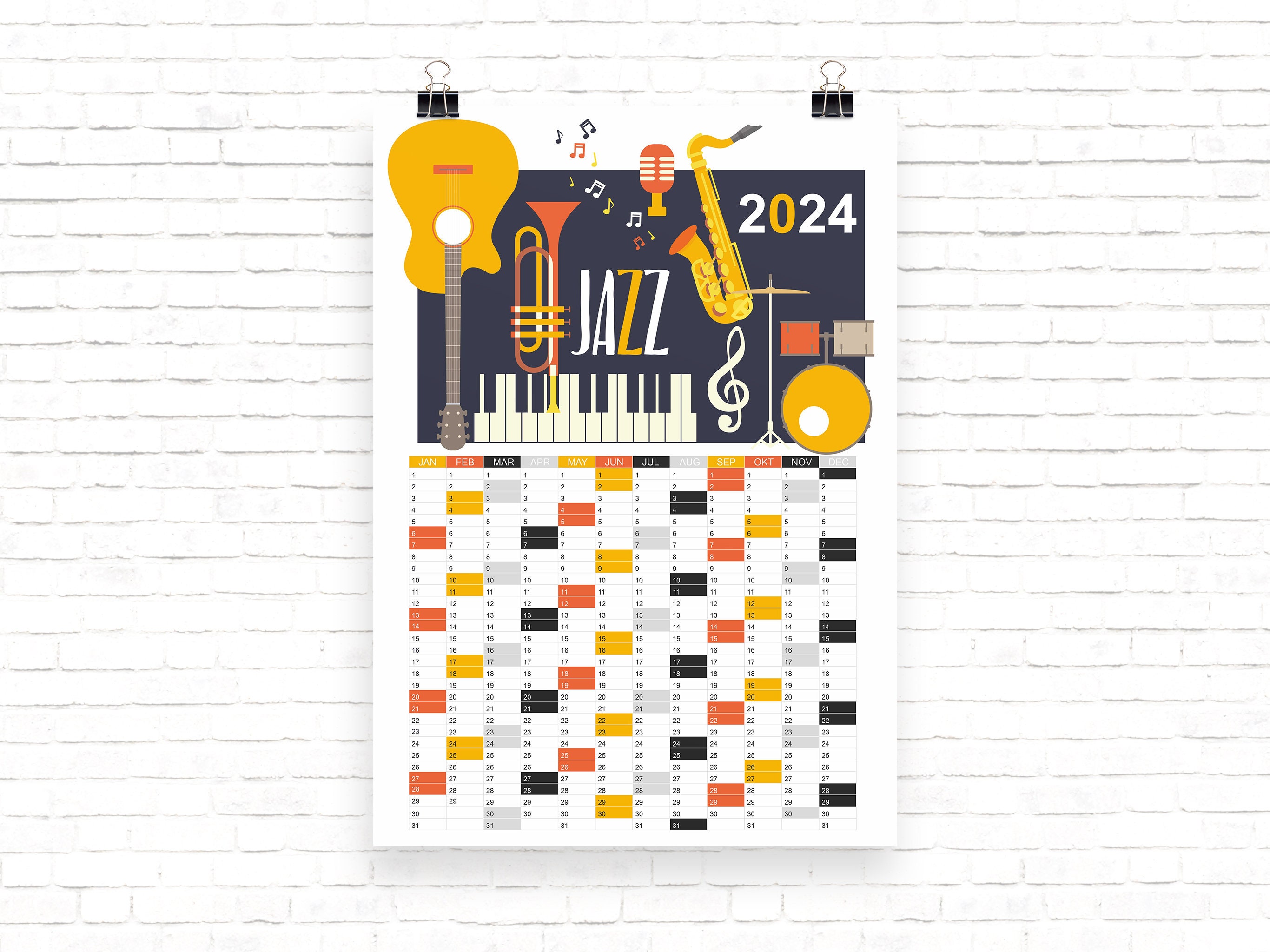 Jazz Calendar Music Calendar 2024 Calendar Love for Music
