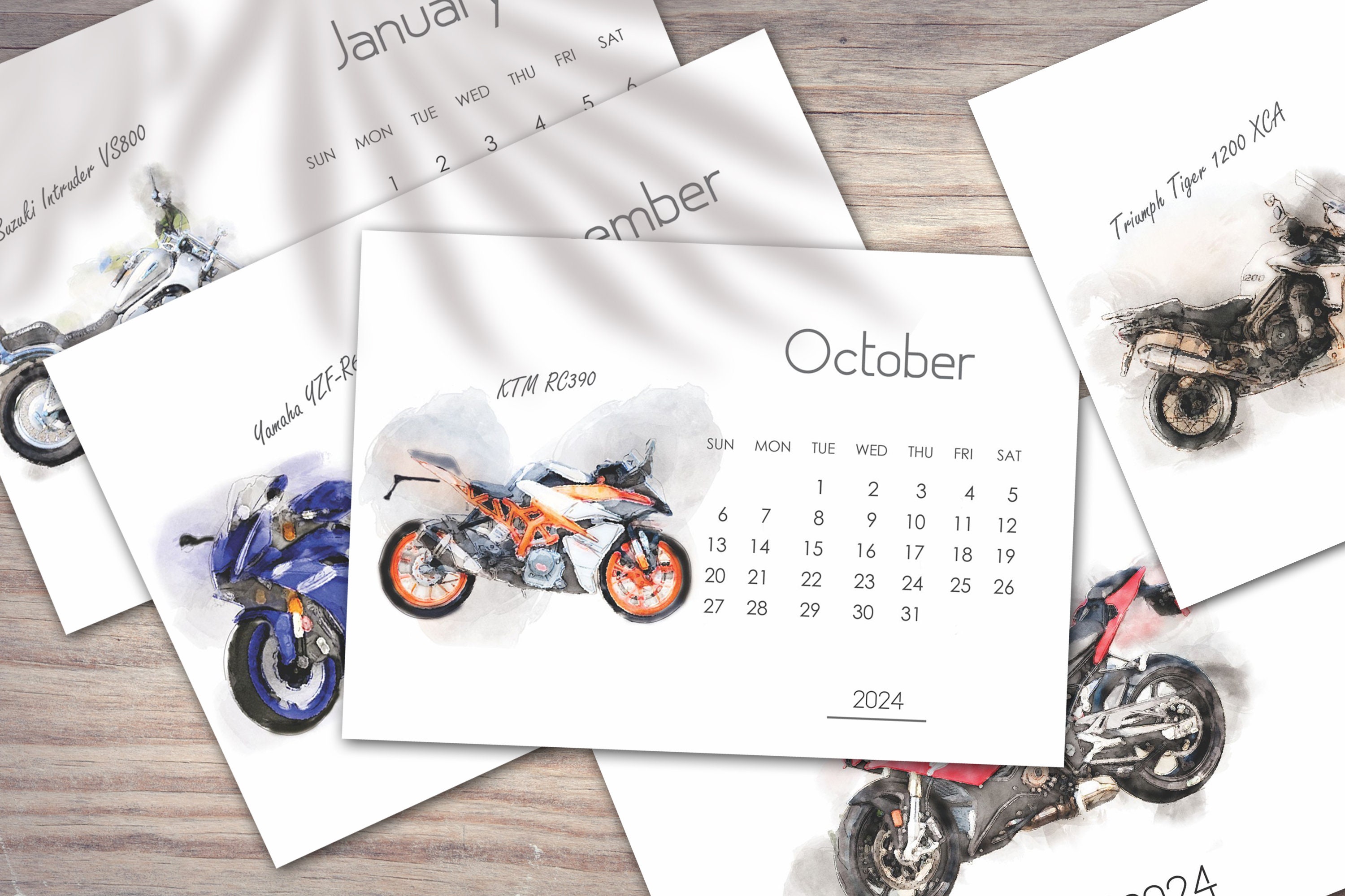 2024 Motorcycles Calendar, Desk Calendar, Printable Motorcycles Lover