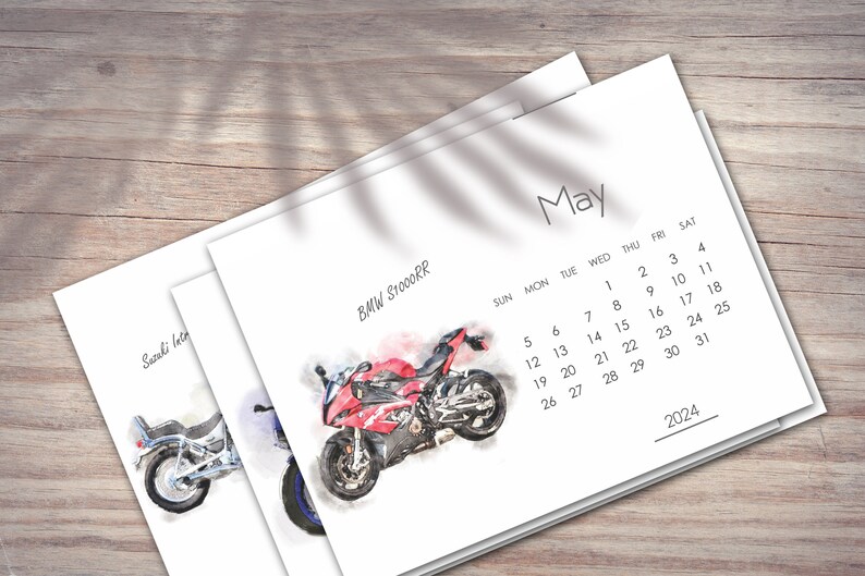 2024 Motorcycles Calendar Desk Calendar Printable Etsy