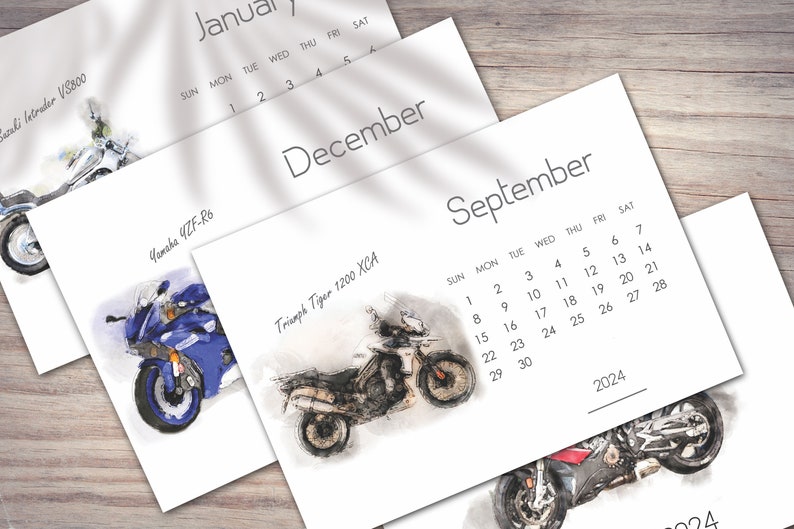 2024 Motorcycles Calendar Desk Calendar Printable Etsy