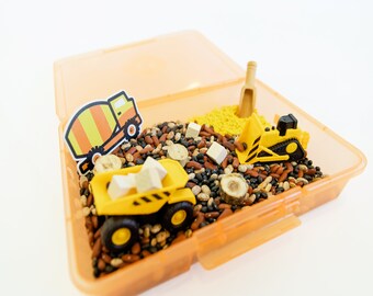 Construction Sensory Bin for Toddlers: Alphabet Pasta & Trucks