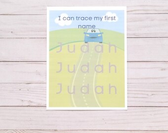 Personalized Name Tracing Mat: Transportation Theme, Learn to Write