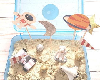 Space Sensory Bin: Kinetic Sand Galaxy Busy Box for Toddlers