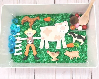 Personalized Farm Animal Sensory Bin: Kids Pretend Play Kit