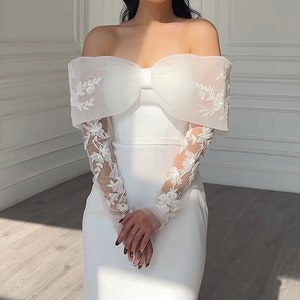 F221001 Hollywood Glam Stretch Crepe Wedding Dress with Long Sleeves