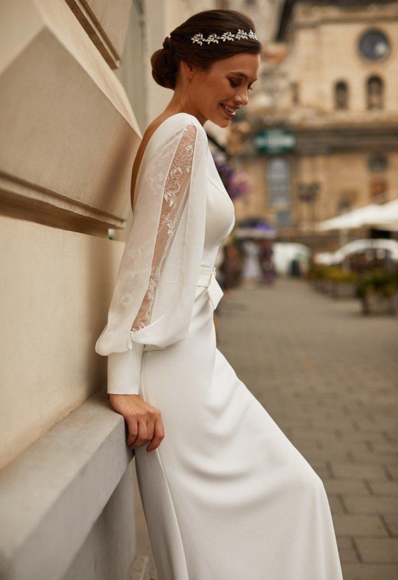 modest wedding dress with long sleeves