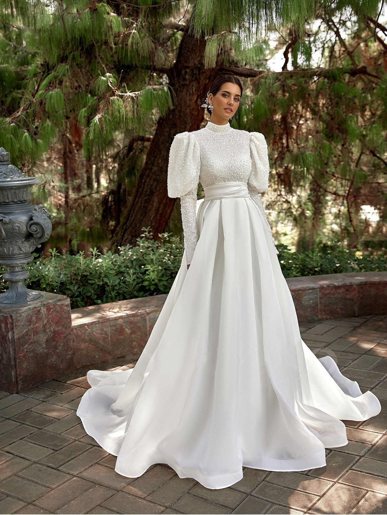 Mock Neck Wedding Dress -  Ireland