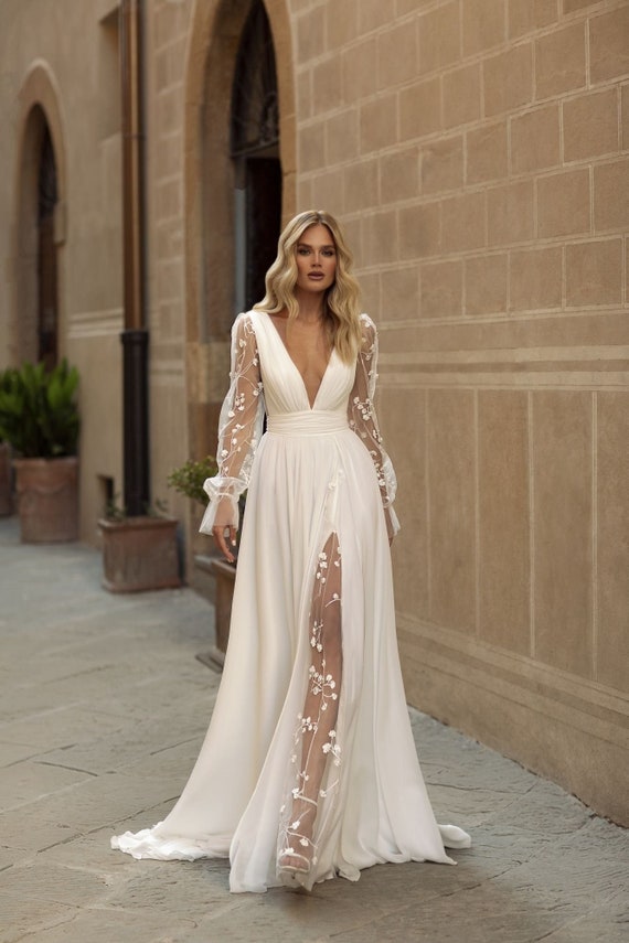 deep v wedding dress