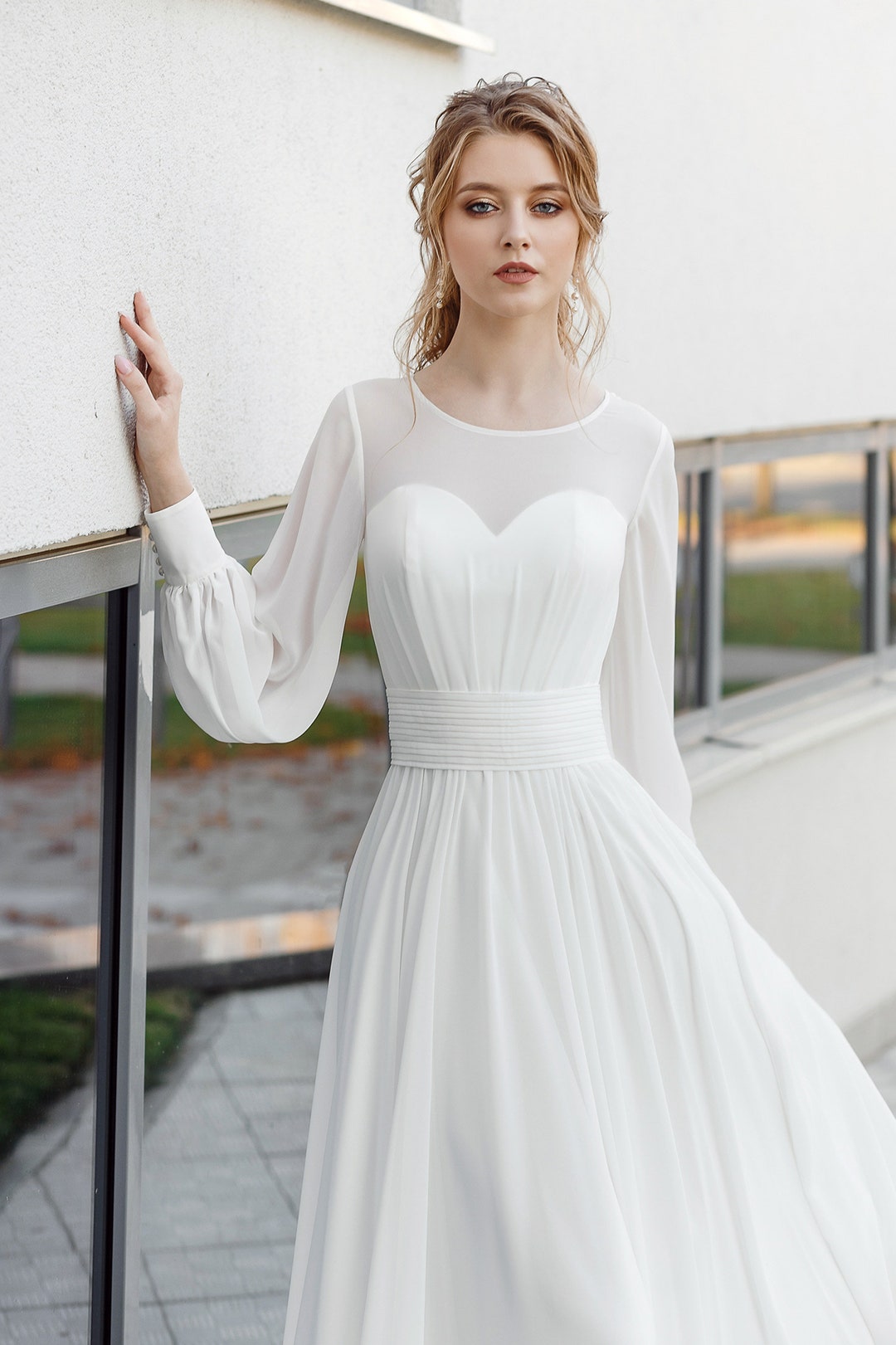 Long Sleeve A-line Simple Wedding Dress Long Sleeve - Etsy
