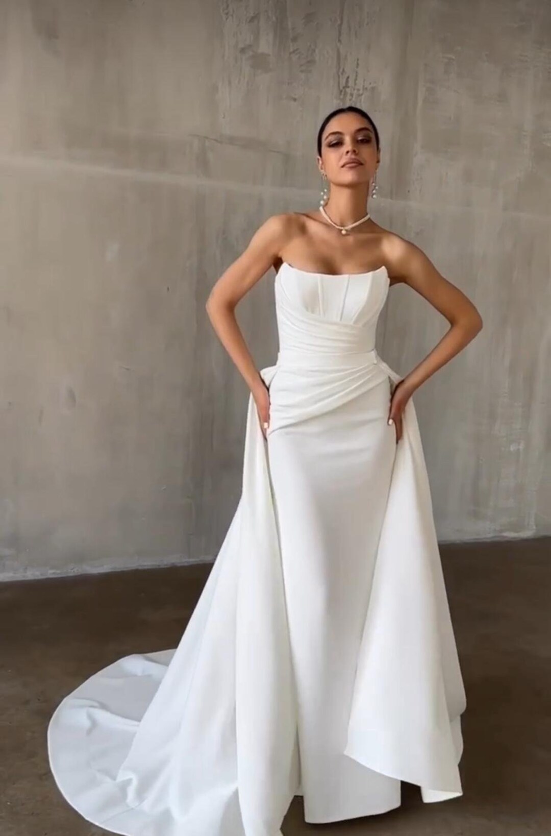 Draped Corset Sleeveless A Line Wedding Dress With Overskirt,satin ...